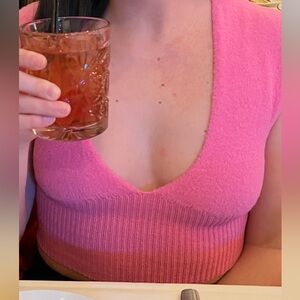 Pink Women's V-Neck Crop Top